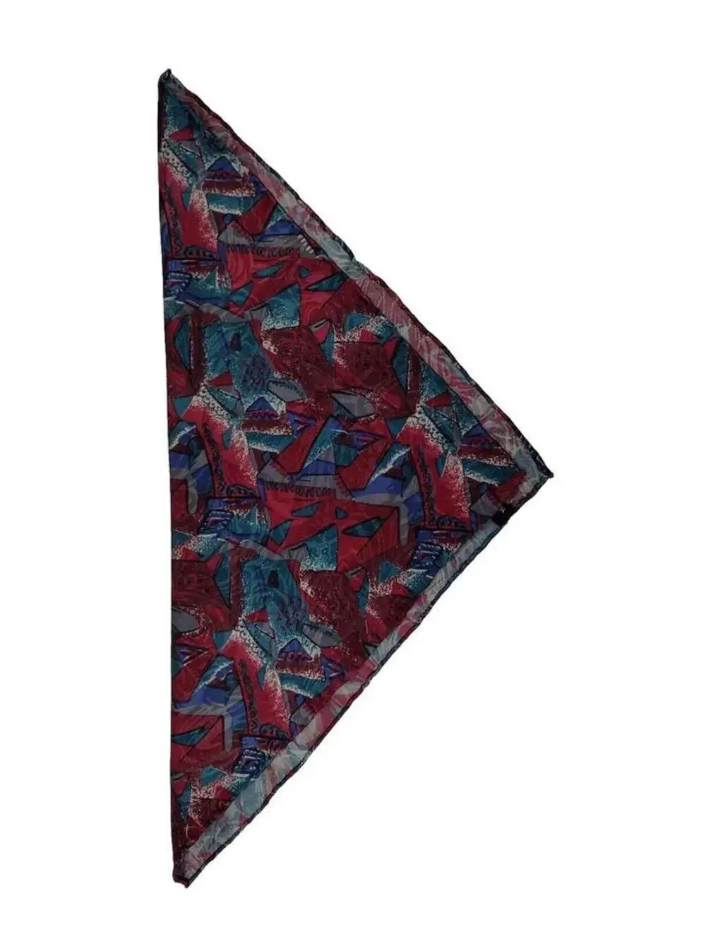 Burgundy Handkerchief 100% Silk 80s colors HANKIE ABSTRACT HAND ROLLED EDGES